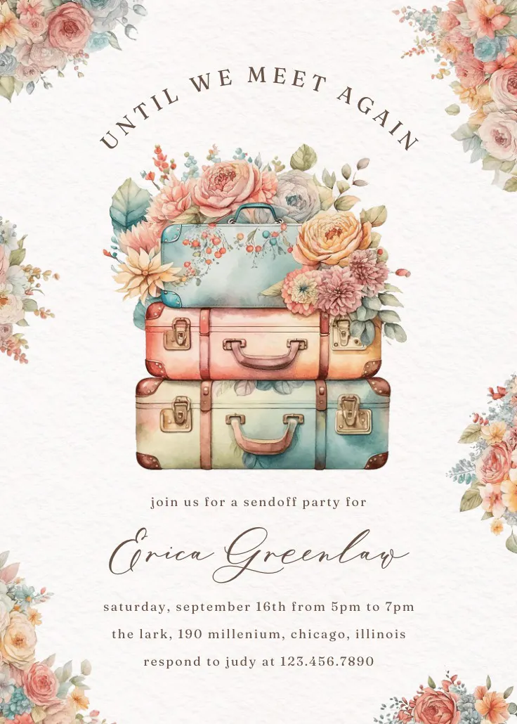 Floral suitcase - emeklilik &amp; veda partisi davetiyesi